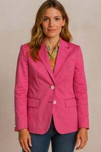 Lauren Ralph Lauren Hot Pink Monogram Pocket Cotton Blazer Sz 6